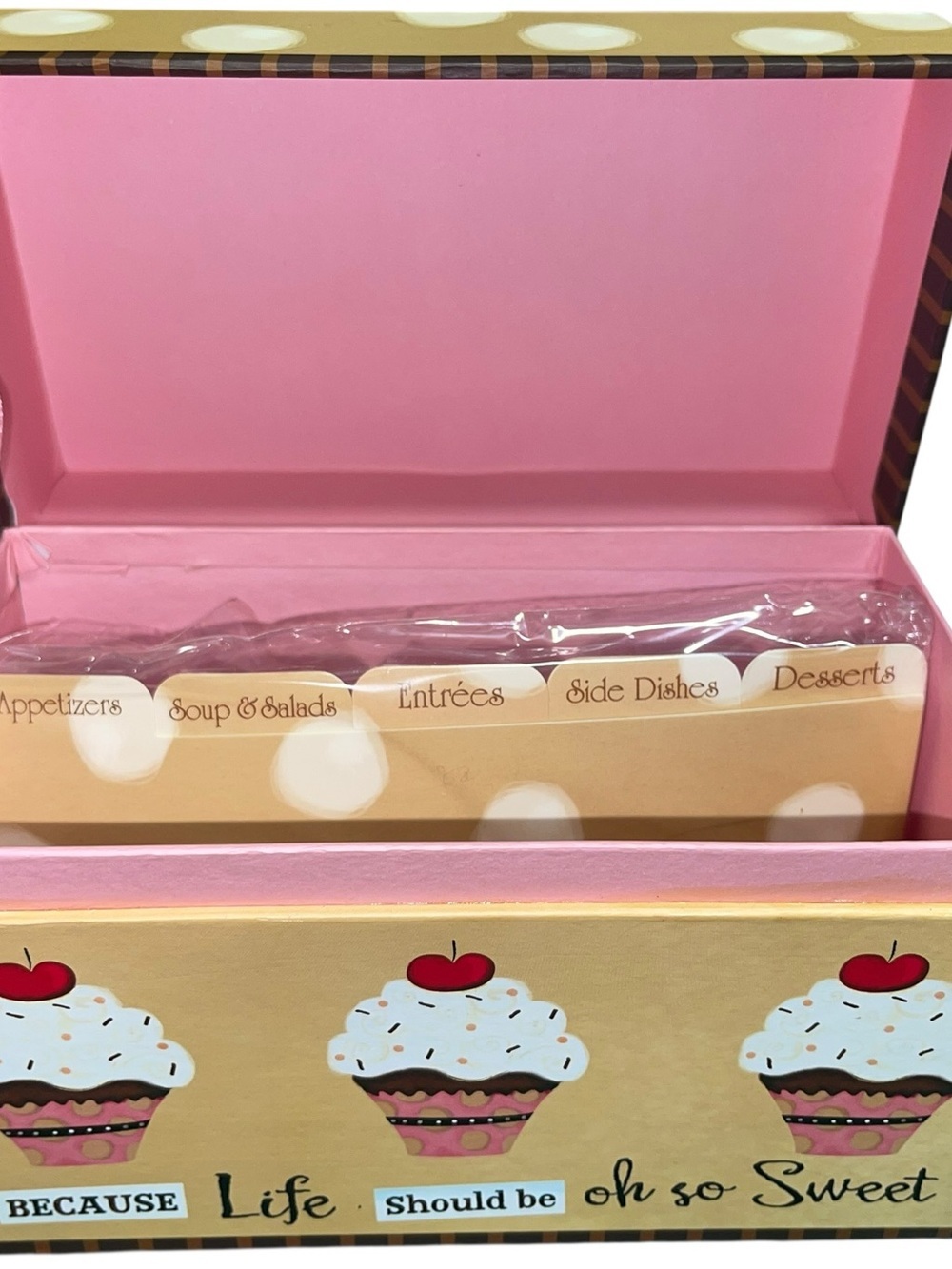 Pink Cupcake Recipe Card Organizer - Decorative Recipe Box